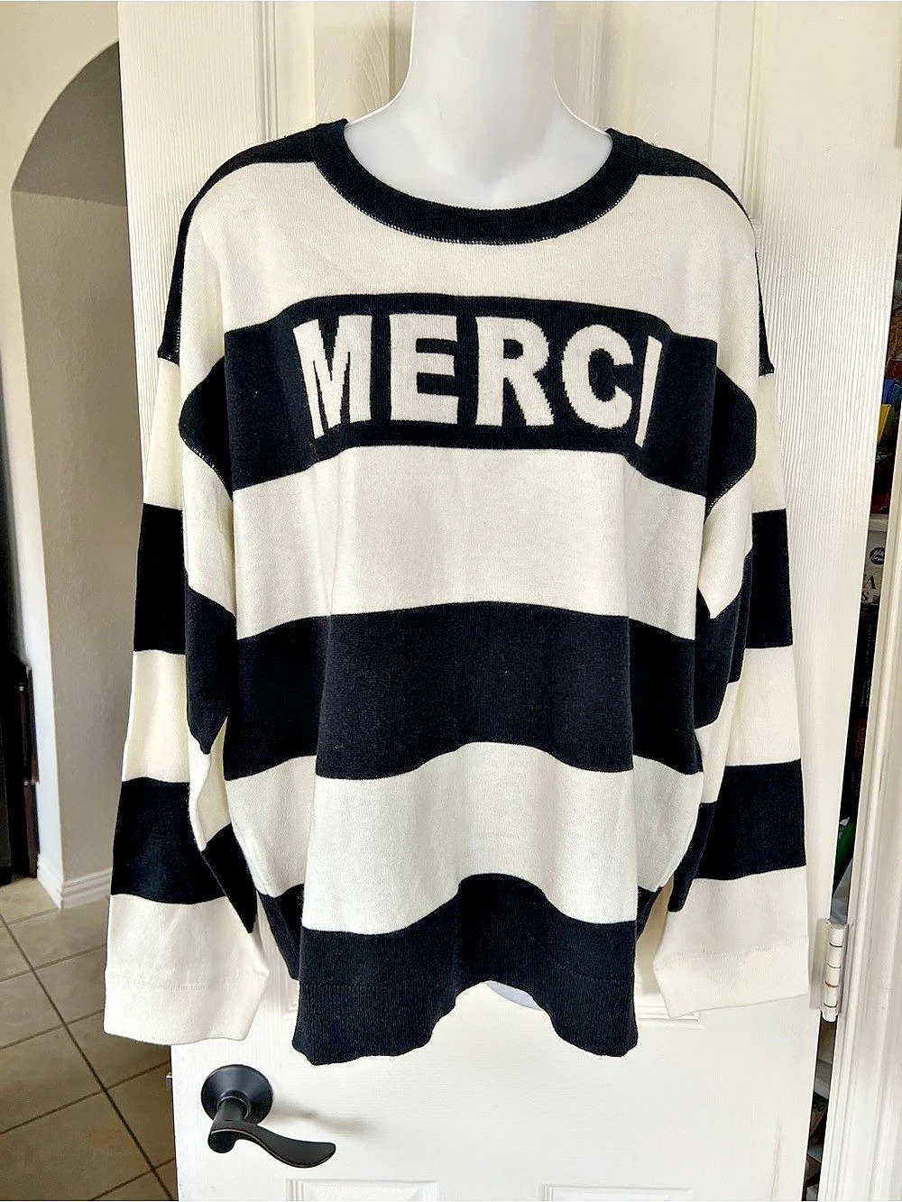 NWT Sanctuary Striped Merci Popover Sweater in Black & White Size XL